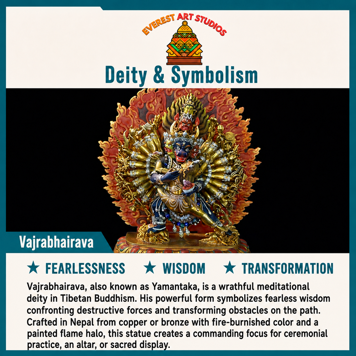 Vajrabhairava Yamantaka mit Flammen-Mandorla, 54 cm