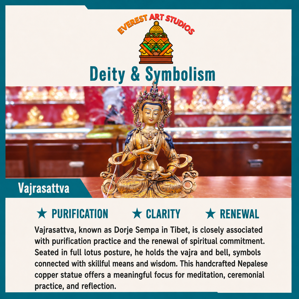 Vajrasattva Dorje Sempa de cobre, 22.5 cm