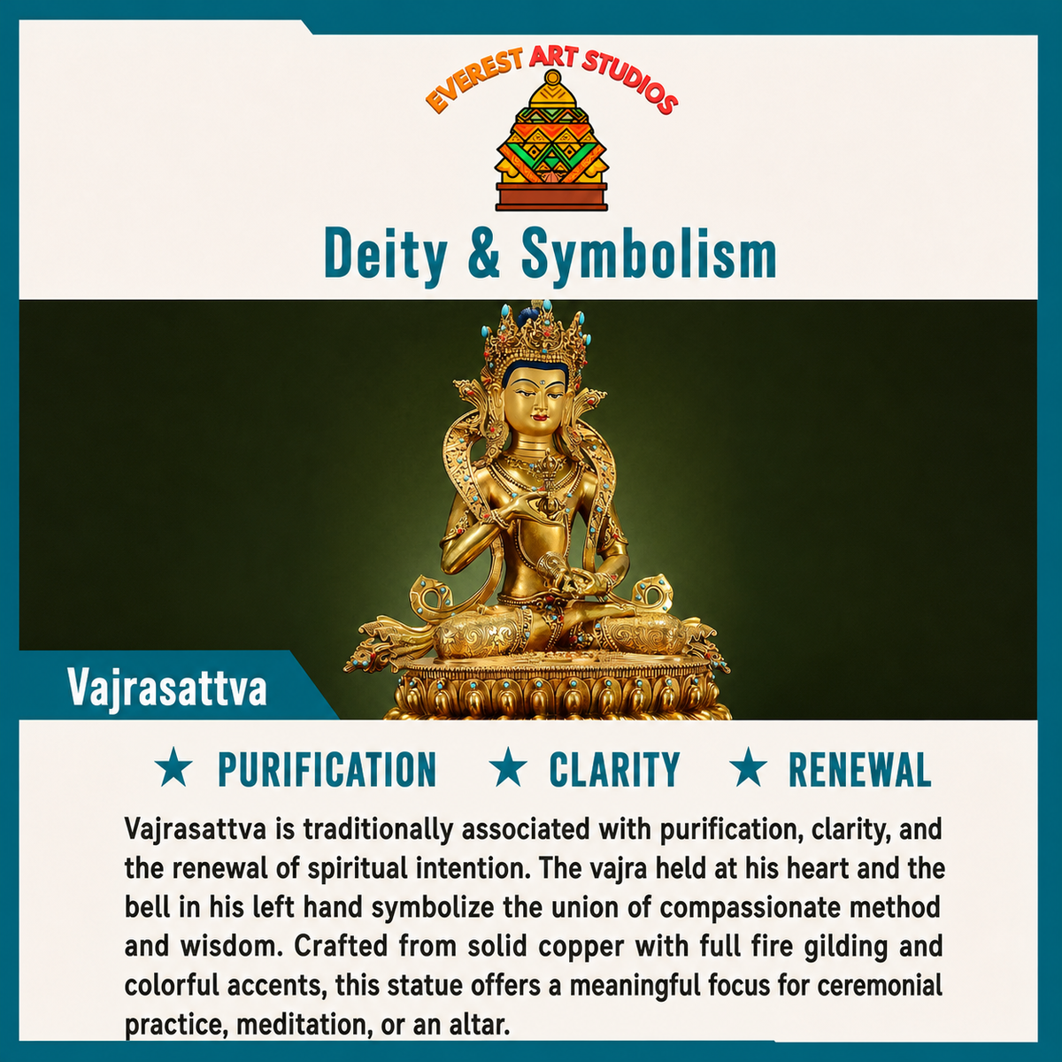 Vajrasattva de cobre dorado de 24K