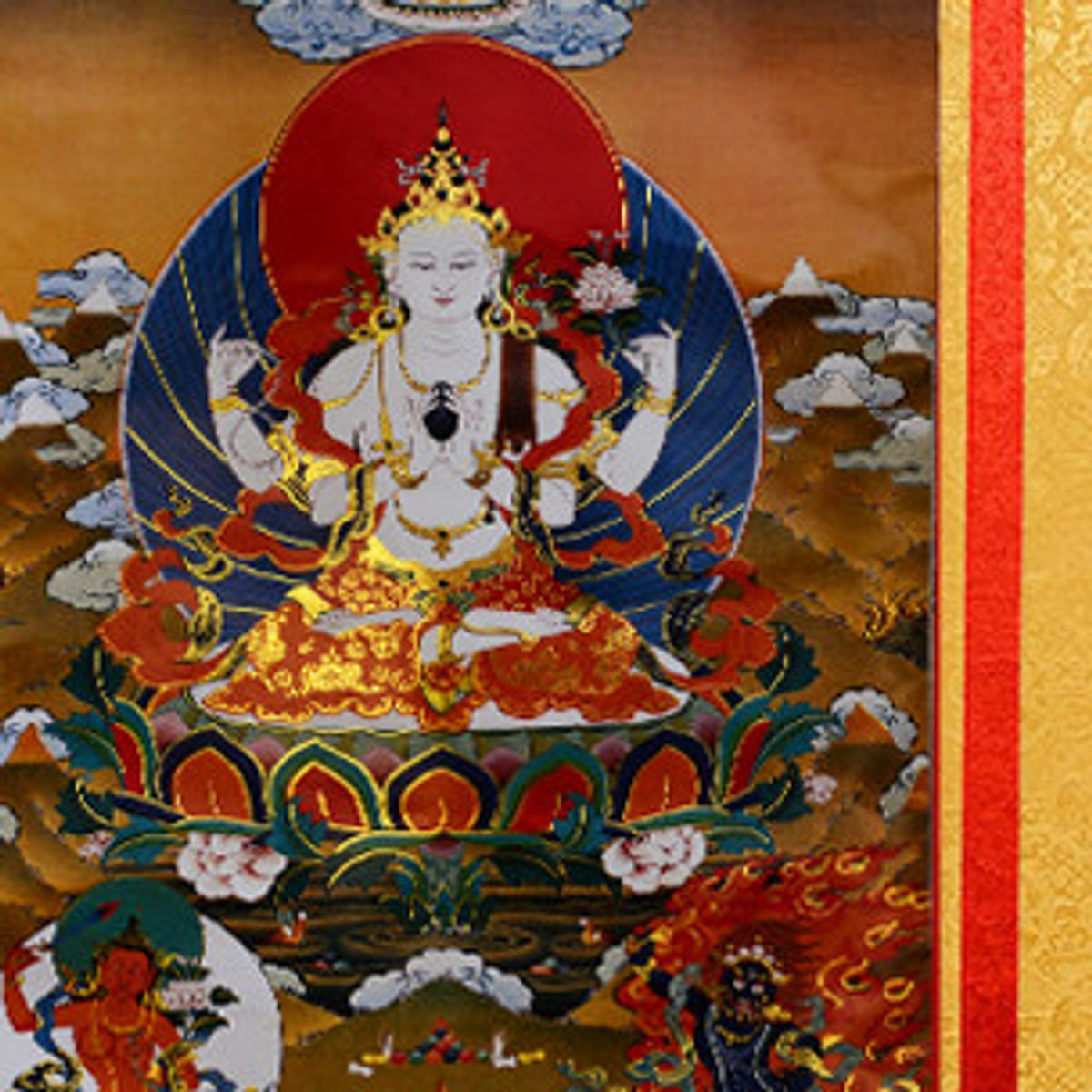Four-Armed Chenrezig and Three Protectors detail-1