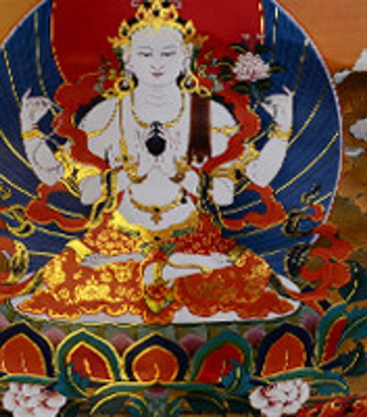 Four-Armed Chenrezig and Three Protectors detail-4