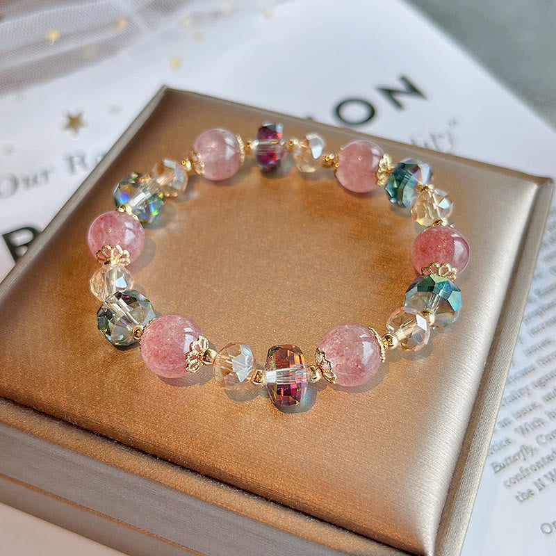 EverestArtstudios Natural Strawberry Quartz Colorful Crystal Positive Bracelet