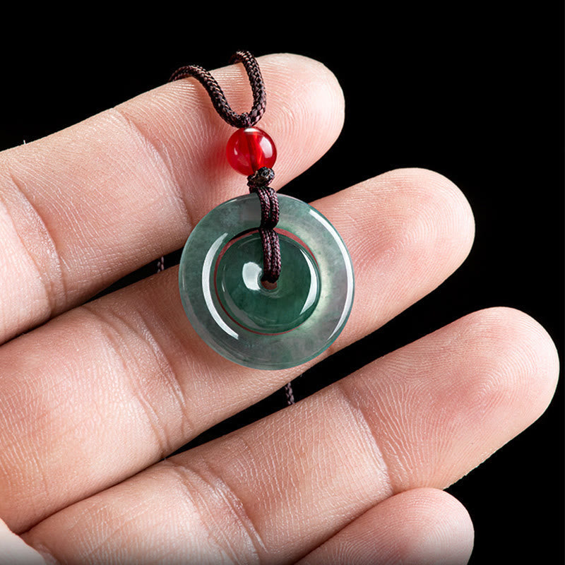 EverestArtstudios Green Jade Double Peace Buckle Abundance Necklace Pendant