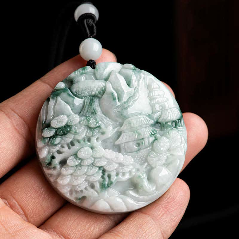 EverestArtstudios Mountain Landscape Jade Abundance String Necklace