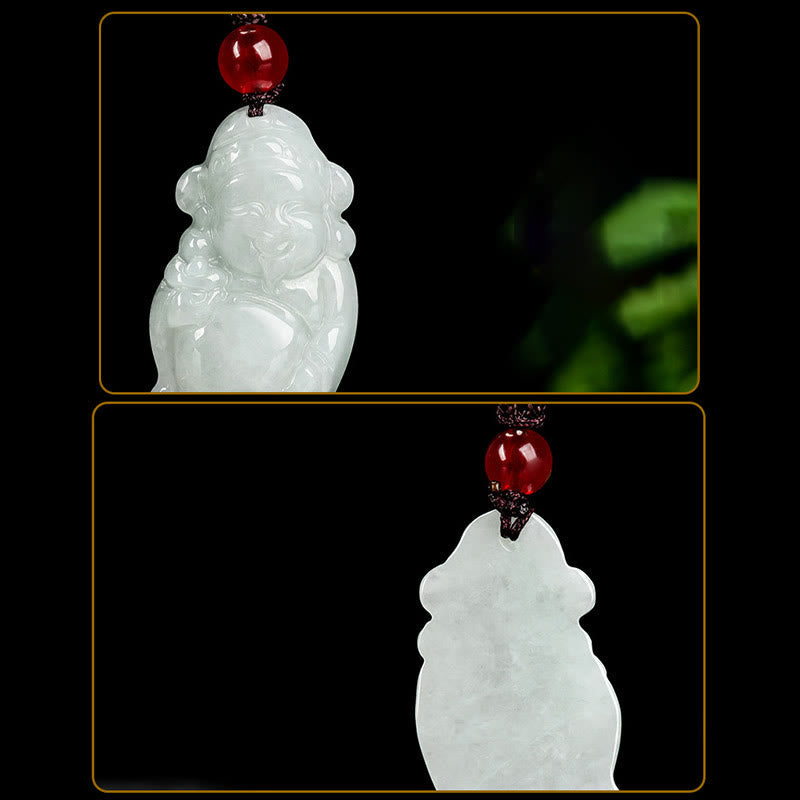 EverestArtstudios Natural Jade Chinese God of Wealth Caishen Ingot Luck Necklace Pendant