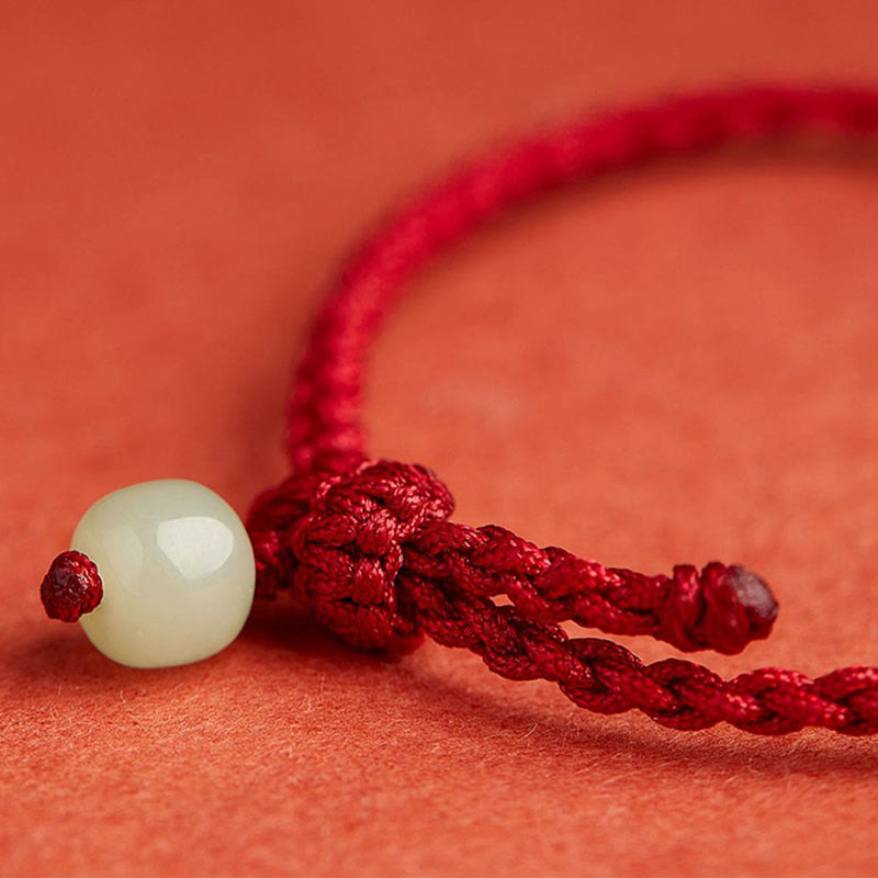 EverestArtstudios Round Peace Buckle Jade Lotus Happiness Abundance Wealth String Bracelet