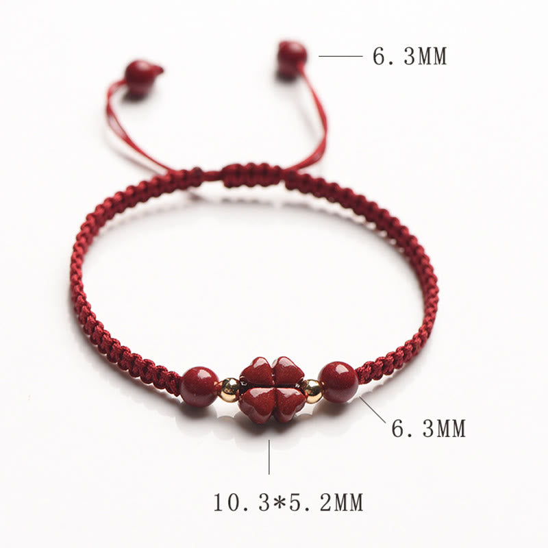 EverestArtstudios Four Leaf Clover Five-petal Flower Cinnabar Blessing Red String Bracelet