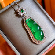 Fortune Bean Cyan Jade Luck Necklace Pendant