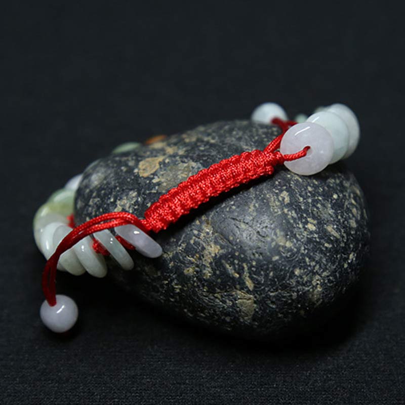 EverestArtstudios Round Jade Lucky Red String Weave Bracelet