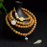 Buddha Stones Natural Hetian Topaz Amber Lotus White Jade Pearl Success Bracelet