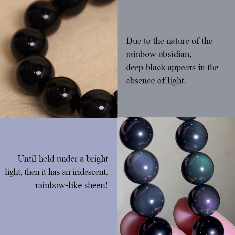Buddha Stones Lava Rock Stone Rainbow Obsidian Brass Support Healing Bracelet