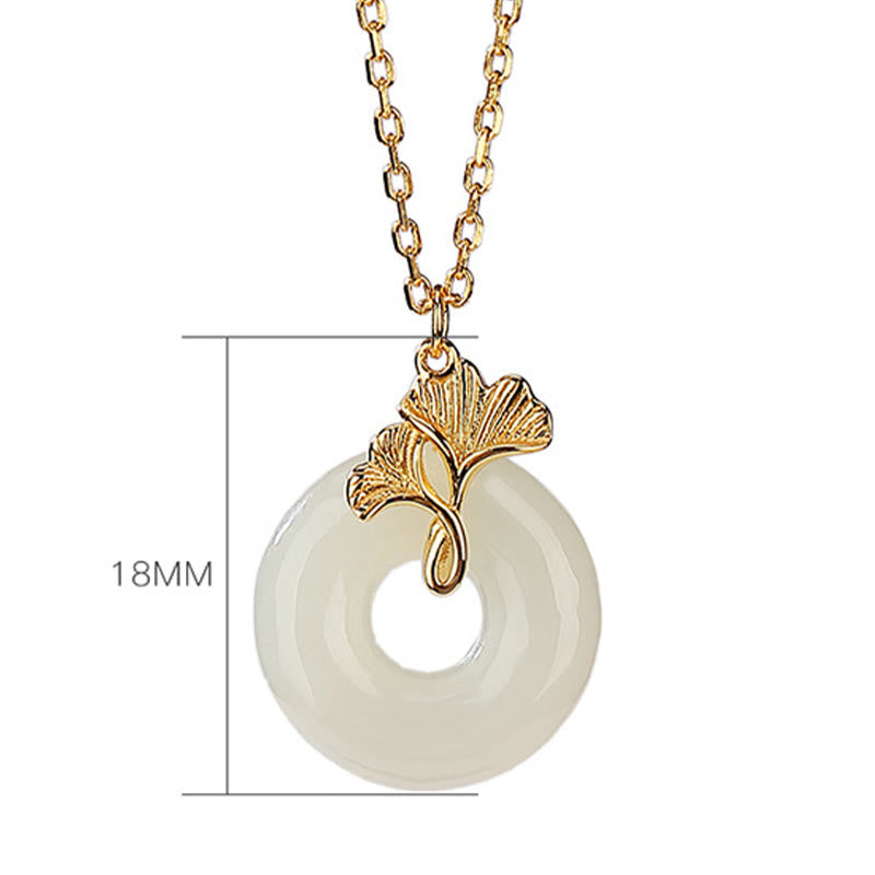 EverestArtstudios 925 Sterling Silver Natural Hetian Jade Ginkgo Leaf Peace Buckle Luck Necklace Pendant