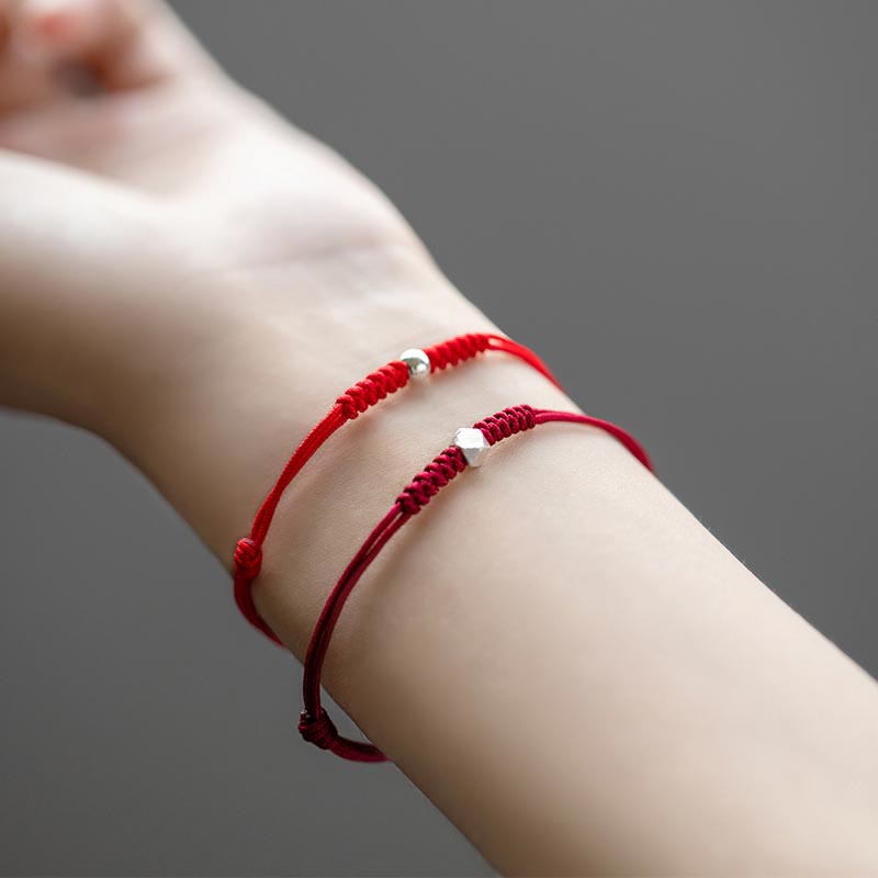 Buddha Stones 925 Sterling Silver Luck Bead Protection Red String Thin Cord Braided Bracelet