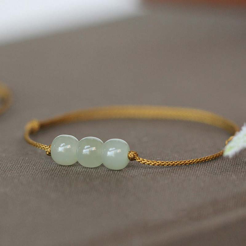 EverestArtstudios Three Beads Jade Luck String Weave Bracelet