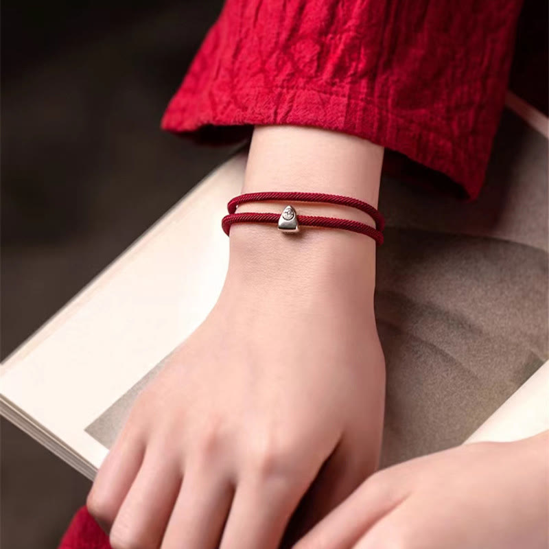 EverestArtstudios 925 Sterling Silver Fu Character Blessing Handmade Braided Bracelet