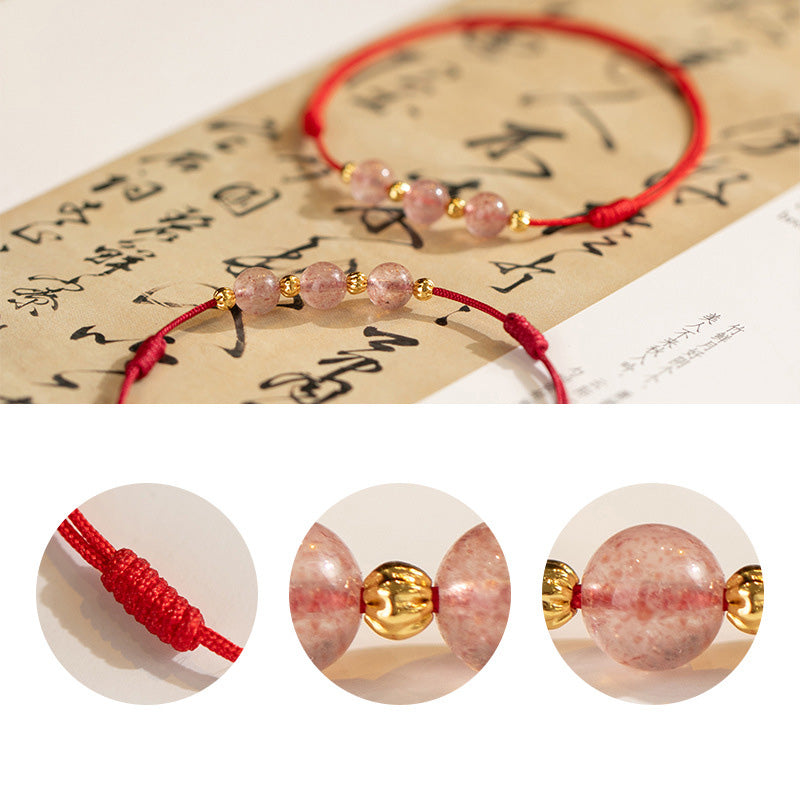 EverestArtstudios Strawberry Crystal Beads Luck Red String Anklet