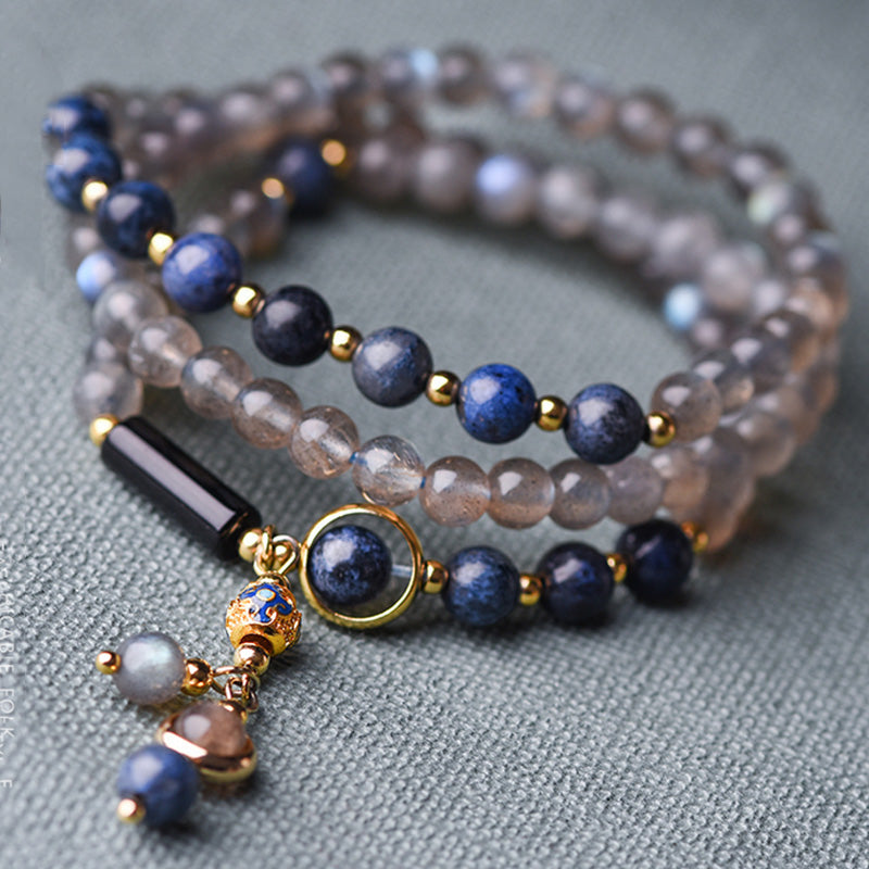 Buddha Stones Moonstone Lazurite Lapis Lazuli Calm Healing Positive Bracelet