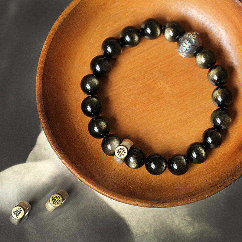 Buddha Stones Chinese Zodiac Obsidian Purification Bracelet