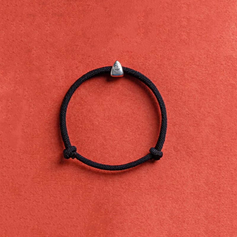 EverestArtstudios 925 Sterling Silver Fu Character Blessing Handmade Braided Bracelet