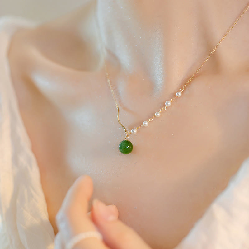 EverestArtstudiosNatural Hetian Jade Pearl Luck Bead Necklace Pendant