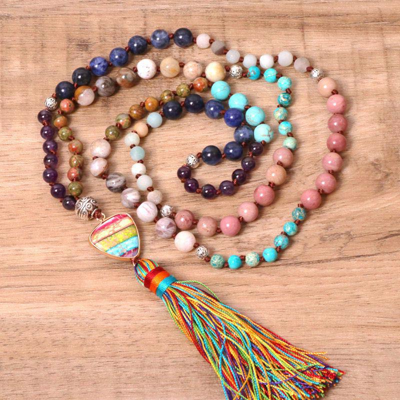 Buddha Stones Tibetan Turquoise Lazurite Lapis Lazuli Zebra Jasper Balance Necklace