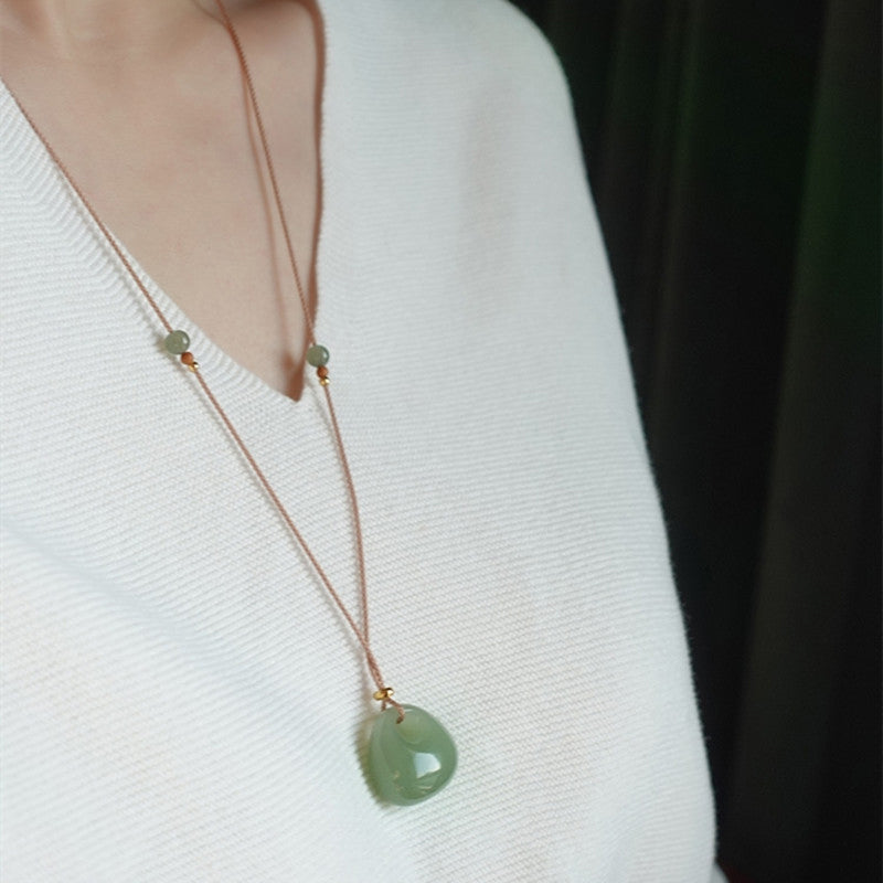 Buddha Stones Natural Jade Luck Prosperity Necklace Pendant