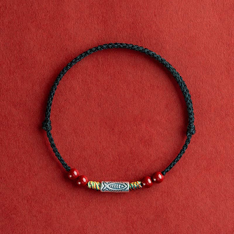 EverestArtstudios 925 Sterling Silver Koi Fish Cinnabar Bead Wealth Handcrafted Braided Bracelet Anklet