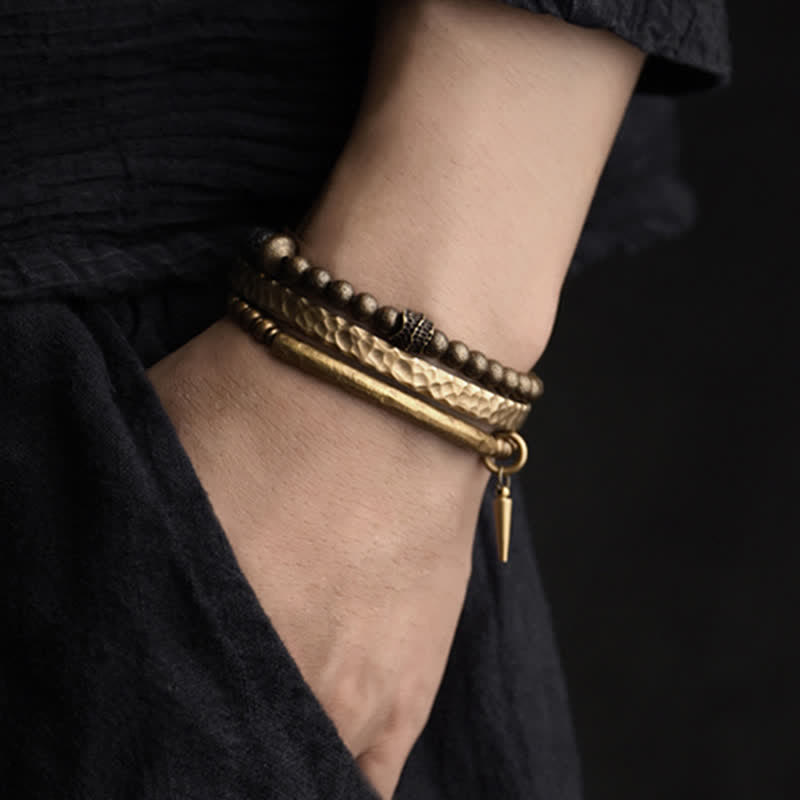 Buddha Stones Lava Rock Stone Copper Balance Cuff Bracelet Bangle