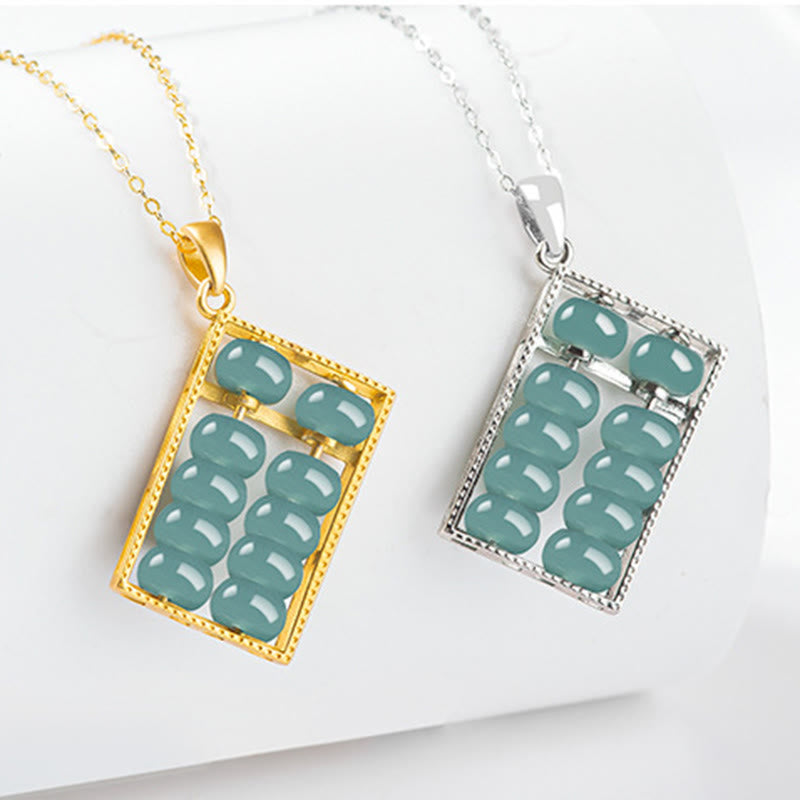 EverestArtstudios Natural Jade Abacus Pattern Abundance Titanium Steel Chain Necklace Pendant