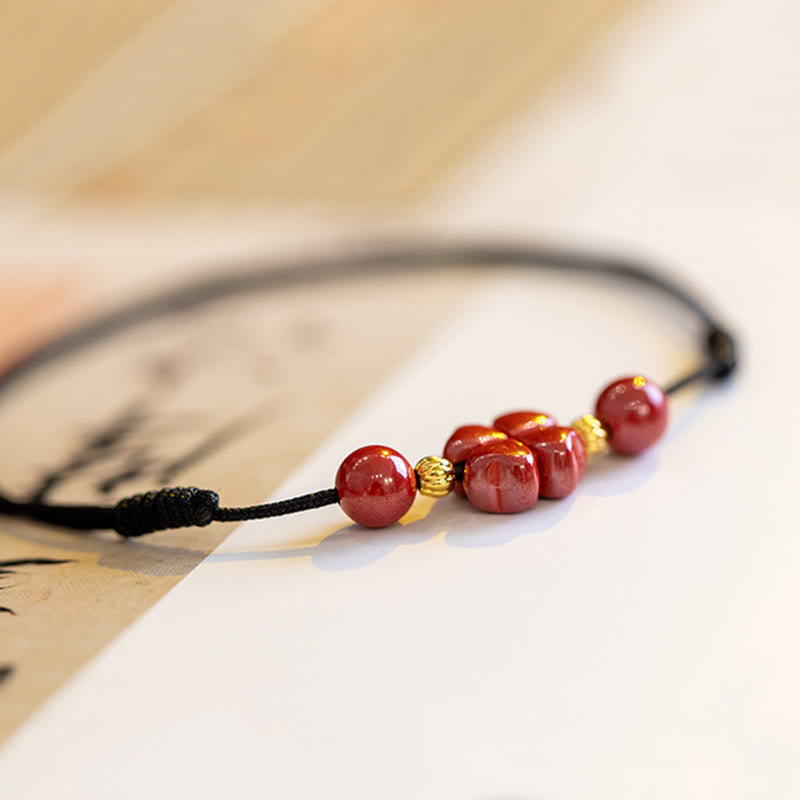EverestArtstudios Four Leaf Clover Cinnabar Blessing Calm String Bracelet Anklet