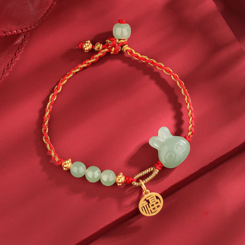 EverestArtstudios 925 Sterling Silver Year of the Rabbit Hetian Jade Happiness Luck Red String Bracelet