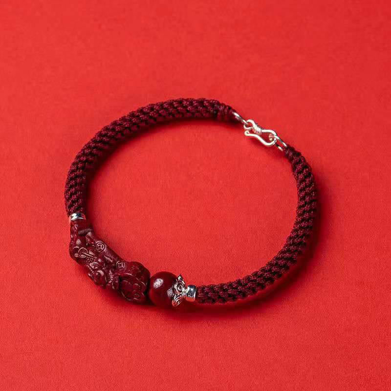 EverestArtstudios Handcrafted PiXiu Cinnabar Wealth Luck Braided Bracelet