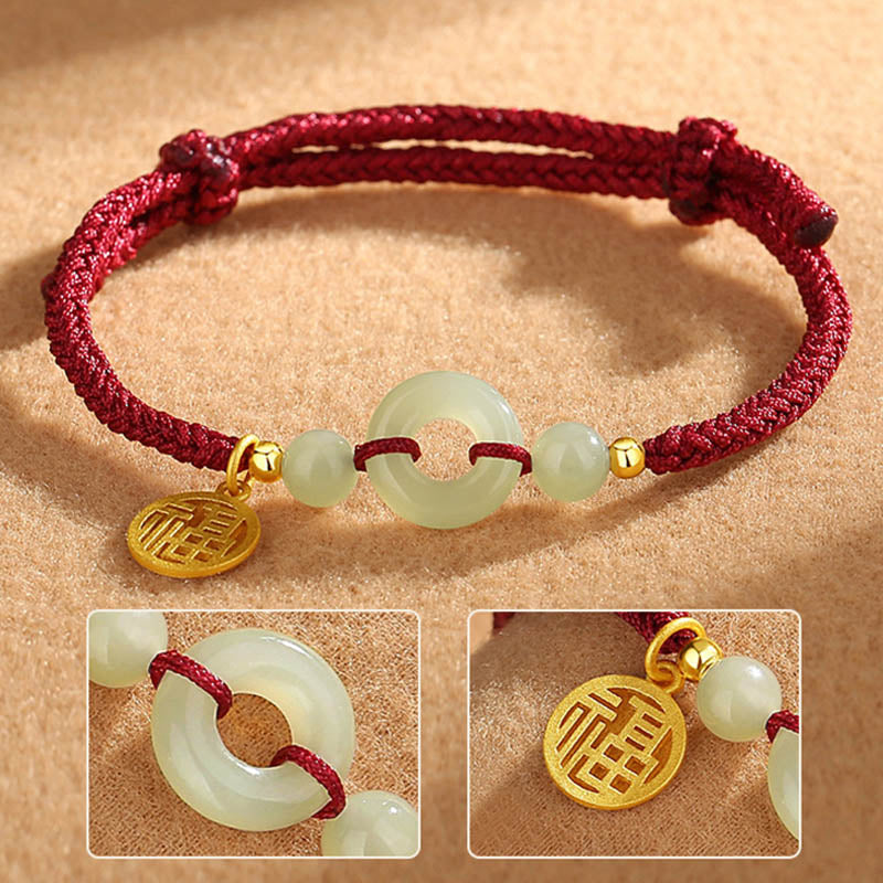 EverestArtstudios 925 Sterling Silver Hetian Jade Peace Buckle Fu Character Charm Abundance Bracelet