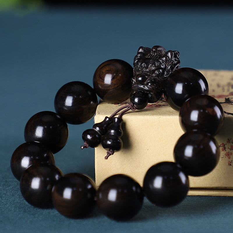 EverestArtStudios Rosewood Green Sandalwood Small Leaf Red Sandalwood Dragon Carved Protection Bracelet