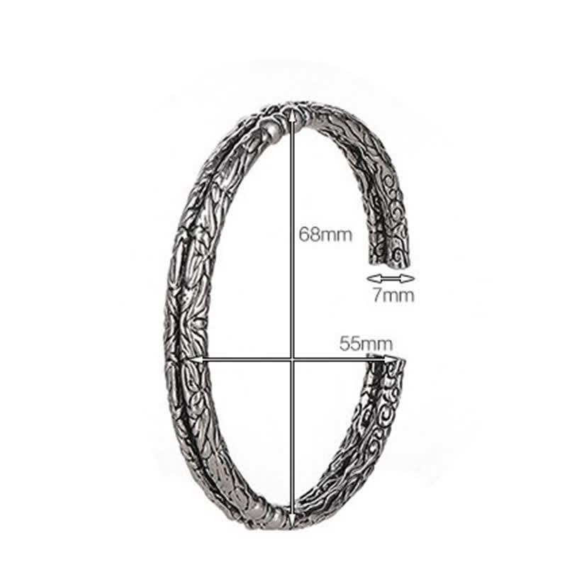 Buddha Stones Flower Dragon Pattern Engraved Balance Cuff Bracelet Bangle