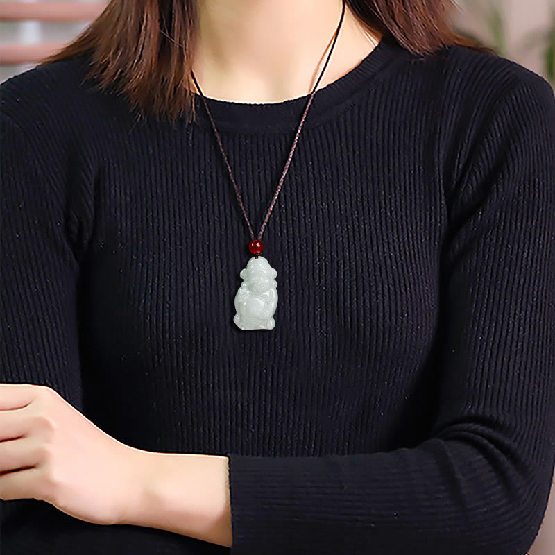 EverestArtstudios Natural Jade Chinese God of Wealth Caishen Ingot Luck Necklace Pendant