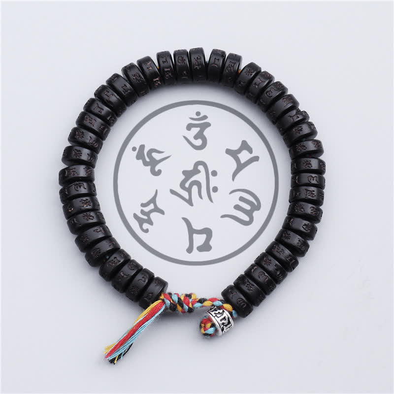 EverestArtStudios Tibetan Coconut Shell Beads Engraved Om Mani Padme Hum Mantra Happiness Bracelet
