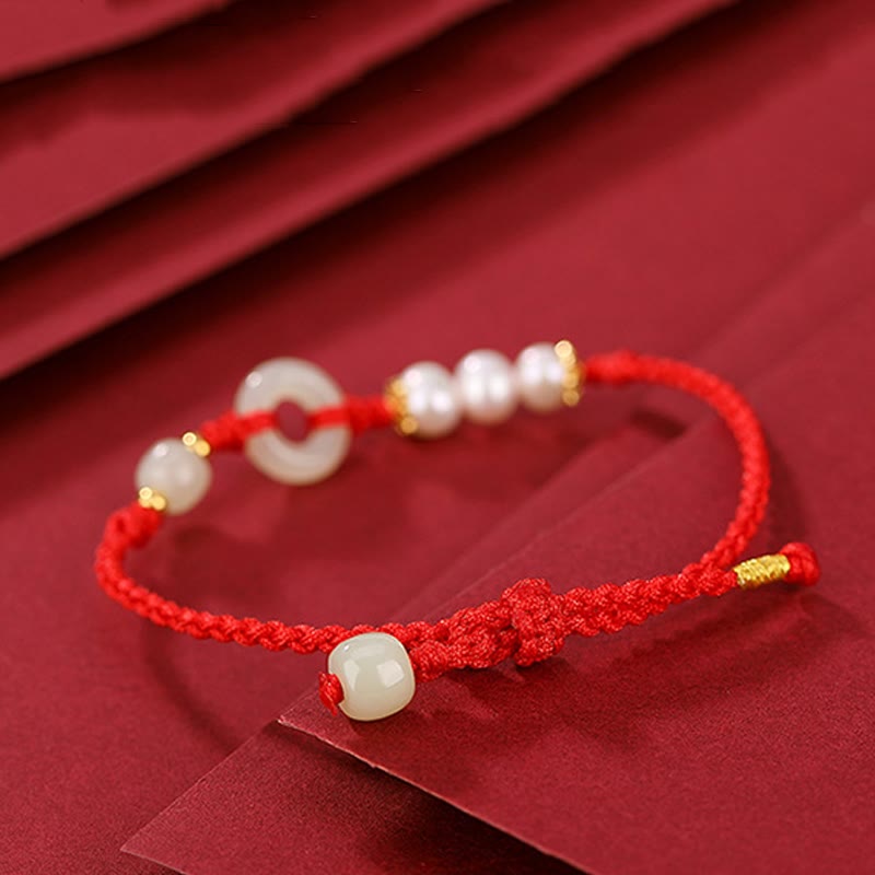 EverestArtstudios Hetian-Jade-Perlen-Ping-An-Kou-Armband, Gold