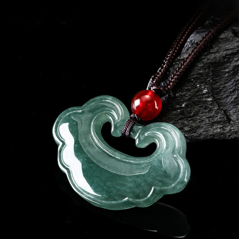 EverestArtstudios Natural Green Jade Chinese Lock Charm Luck Necklace Pendant