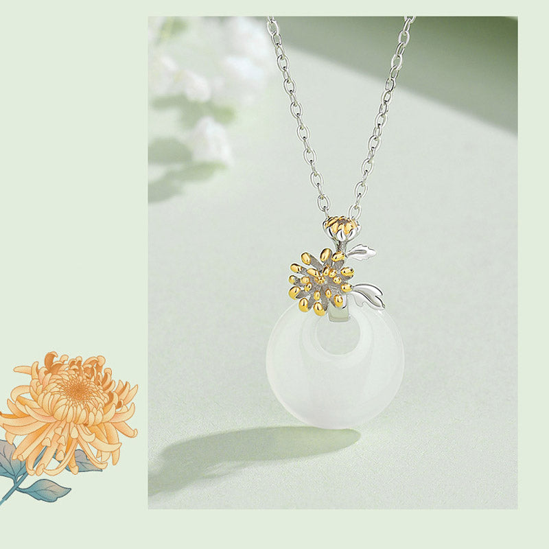EverestArtstudios 925 Sterling Silver Round Chalcedony Twelve Months Flower Harmony Necklace Pendant