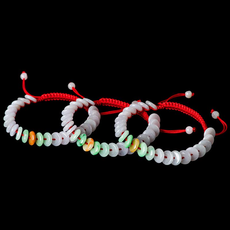 EverestArtstudios Round Jade Lucky Red String Weave Bracelet