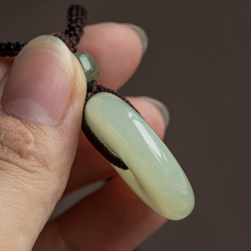 EverestArtstudios Natural Round Jade Peace Buckle Luck Prosperity Necklace Pendant