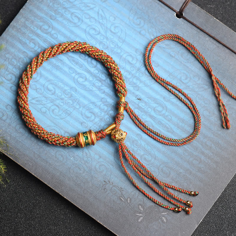 EverestArtstudios Tibetan Handmade Luck Prayer Wheel Bead Charm Weave Colorful String Bracelet