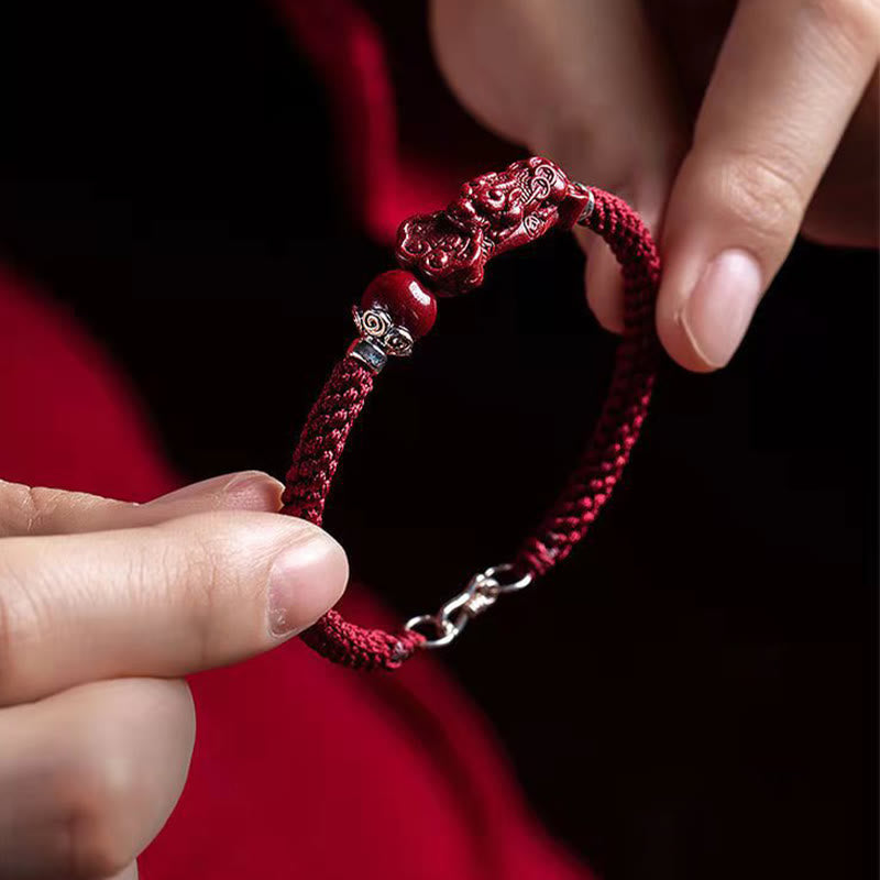 EverestArtstudios Handcrafted PiXiu Cinnabar Wealth Luck Braided Bracelet