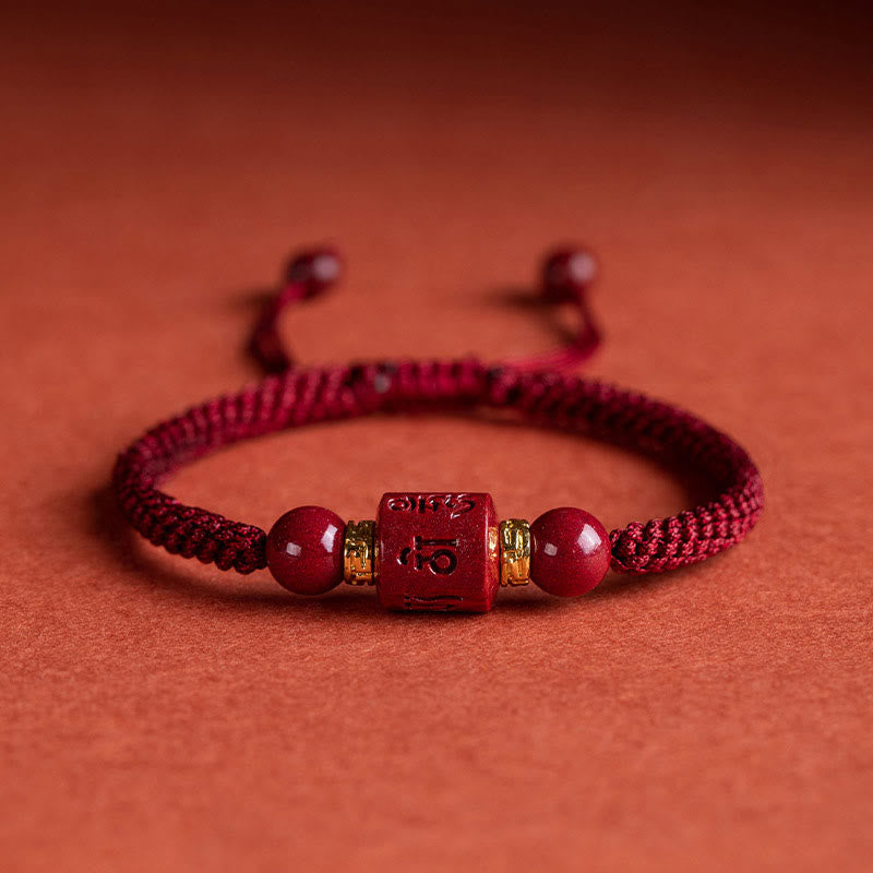 EverestArtstudios Tibet Cinnabar Om Mani Padme Hum Engraved Blessing Braided Bracelet