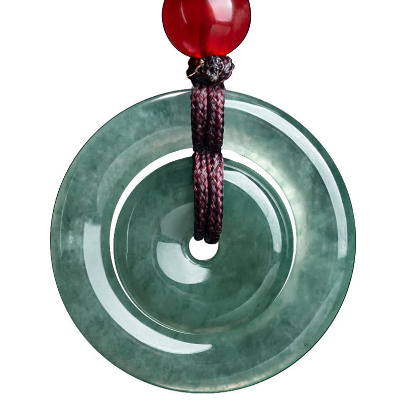 EverestArtstudios Green Jade Double Peace Buckle Abundance Necklace Pendant