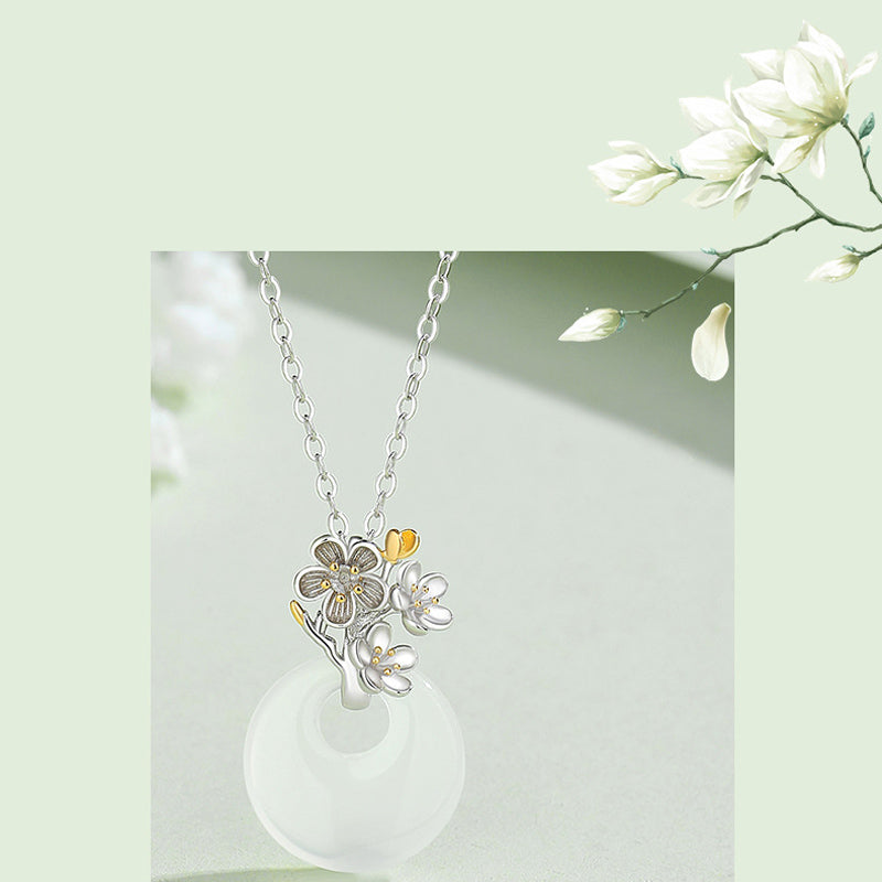EverestArtstudios 925 Sterling Silver Round Chalcedony Twelve Months Flower Harmony Necklace Pendant