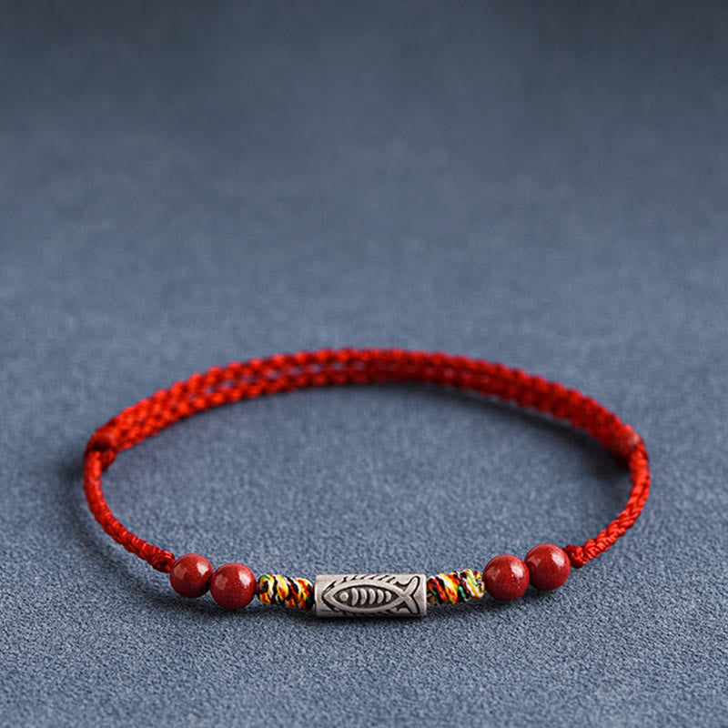 EverestArtstudios 925 Sterling Silver Koi Fish Cinnabar Bead Wealth Handcrafted Braided Bracelet Anklet