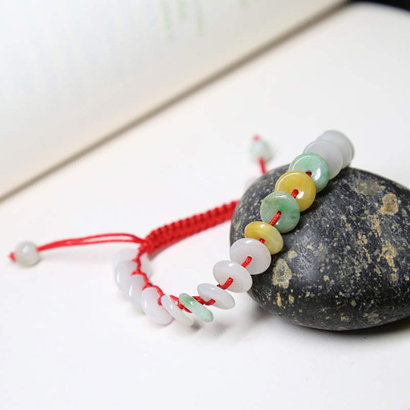 EverestArtstudios Round Jade Lucky Red String Weave Bracelet
