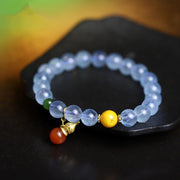Buddha Stones Aquamarine Red Agate Peace Gourd Charm Bracelet